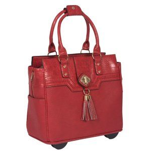 JKM and Company KENSINGTON Red Alligator Rolling Laptop Bag Briefcase Tote Bag